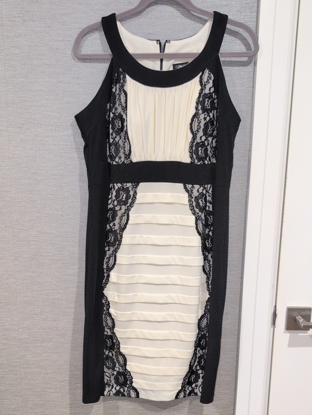Jax Black and Cream Lace Panel Midi Dress